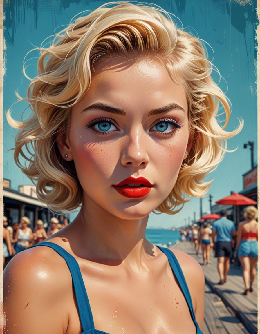 Retro 1950s Pin-Up Girl Portrait in Poster Art Style