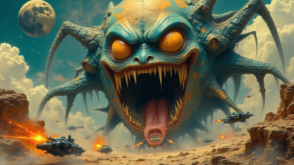 Menacing Planet Devouring a Moon in 3D