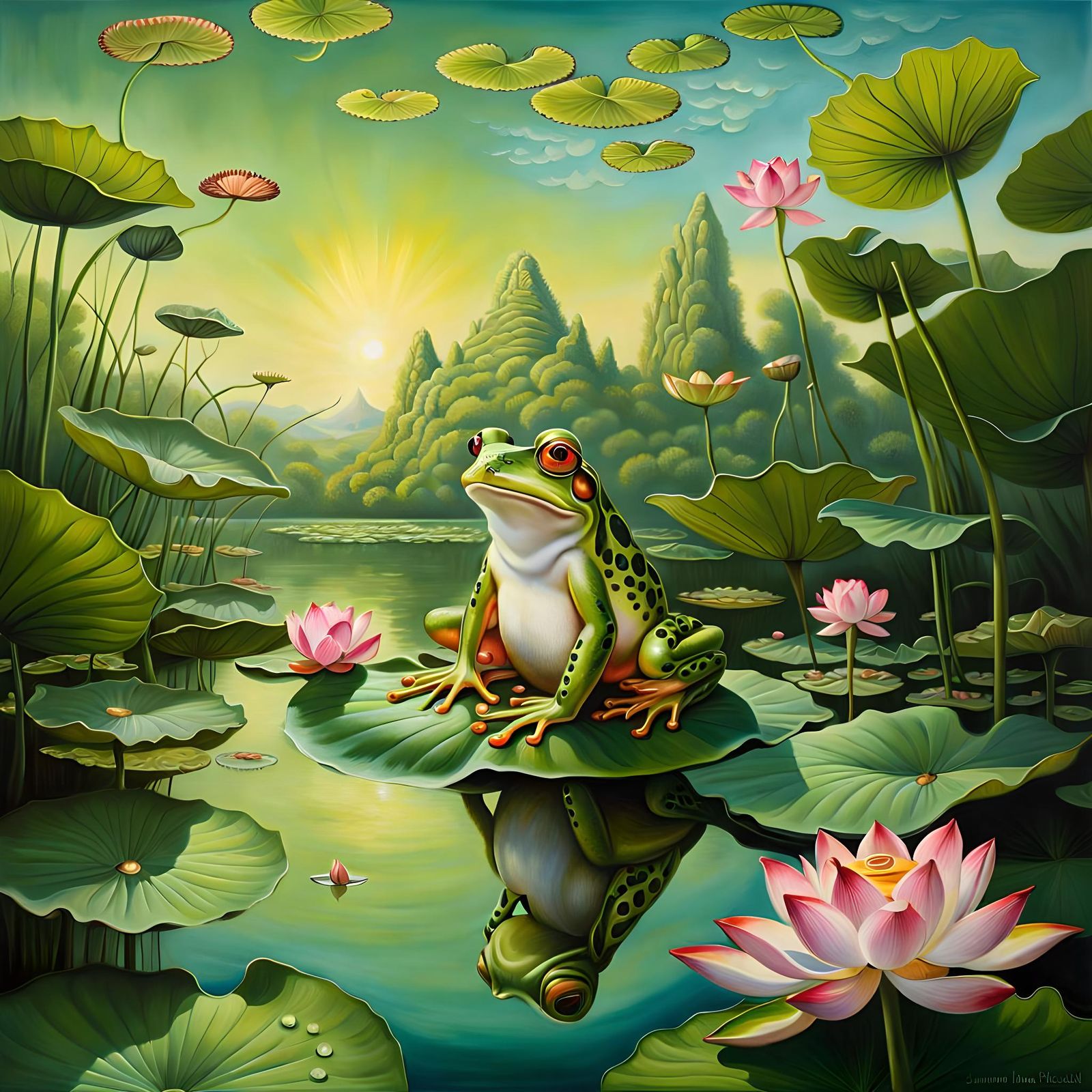 Surreal Frog in Oil Painting Style