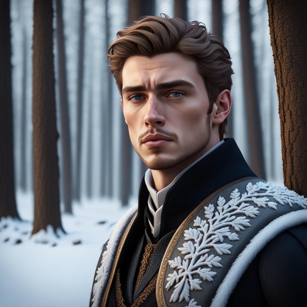 Handsome Lad in Winter Woodland: Digital Painting