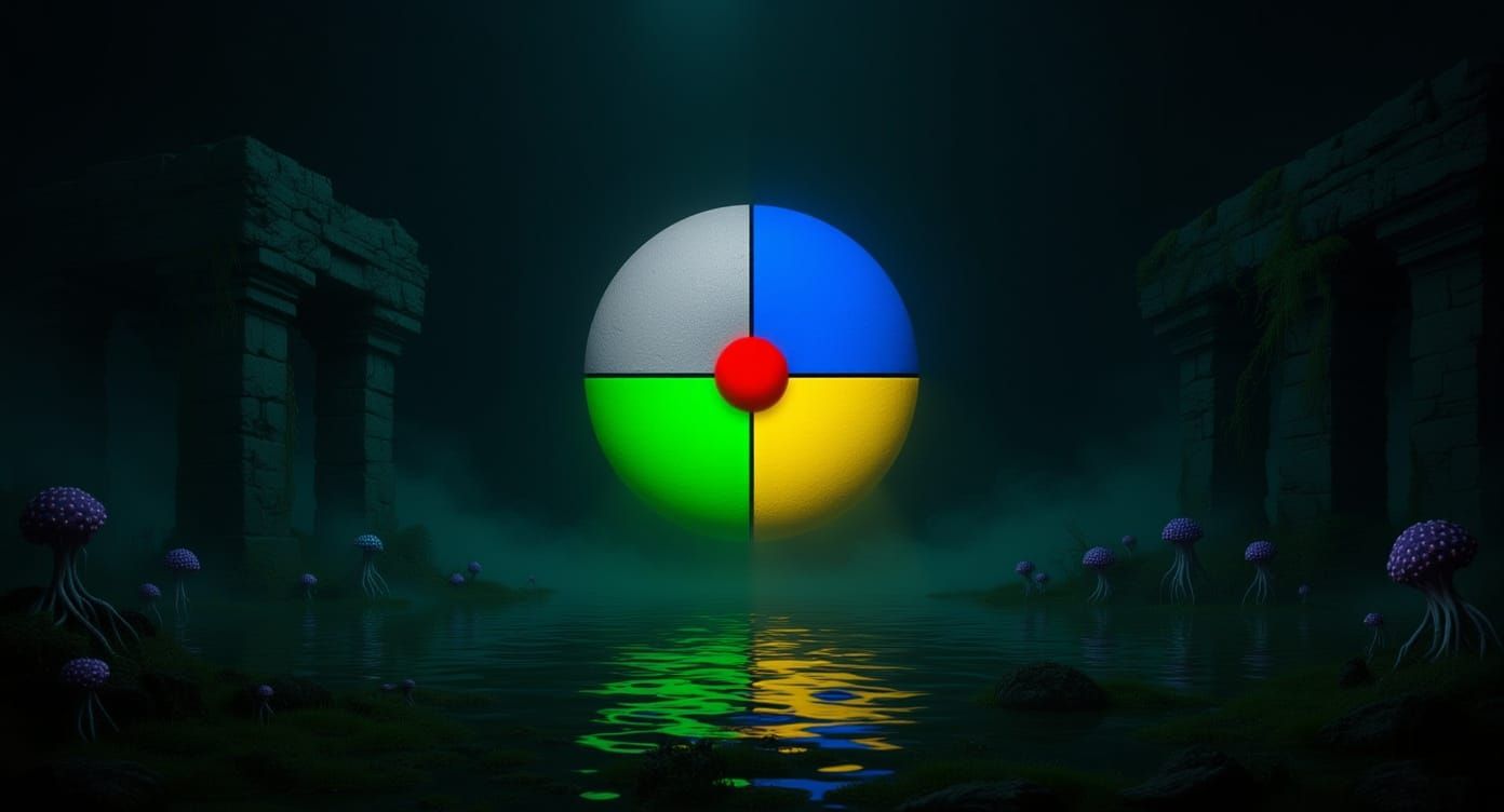 Eerie Temple in Bioluminescent Swamp - Surreal Concept Art