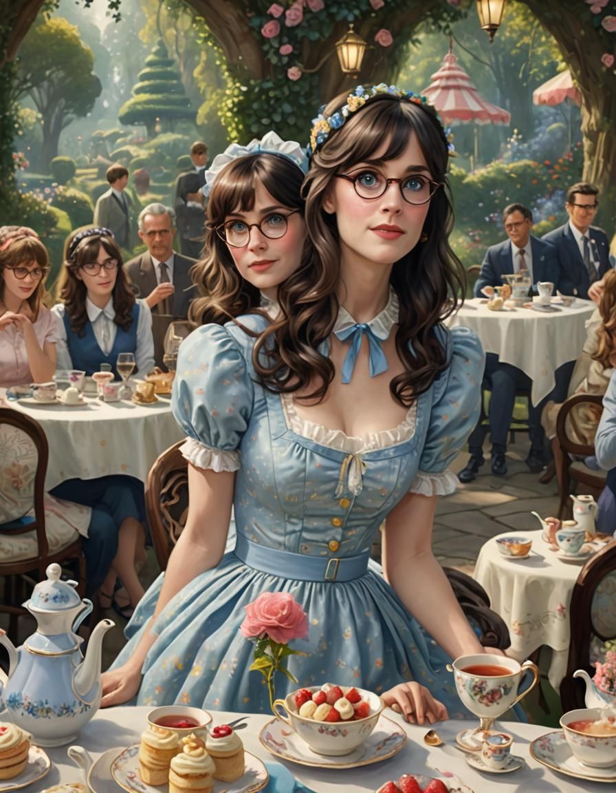 Zooey Deschanel at Wonderland Tea Party, Kinkade Style