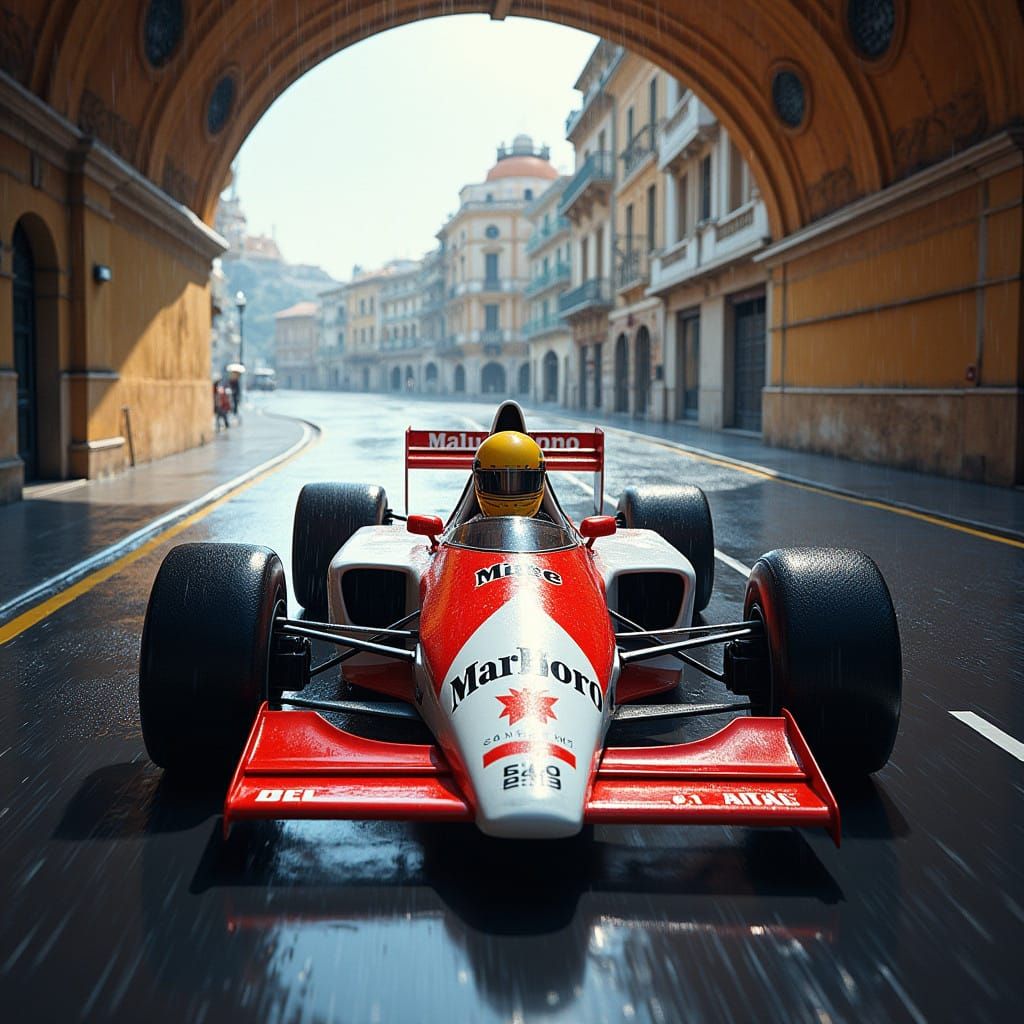 Senna's Yellow Helmet Shines in Monaco's Iconic Tunnel in Cy...