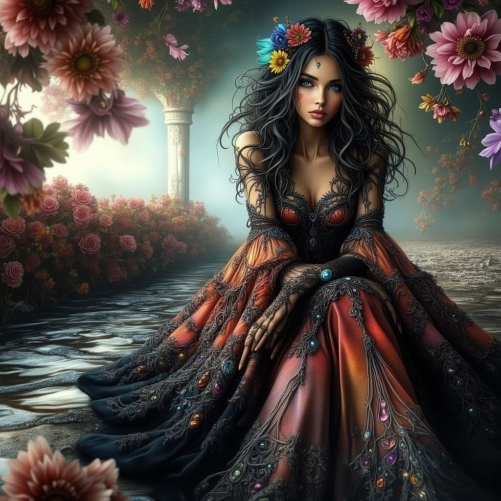 Enchanting Woman in Extravagant Bohemian Attire