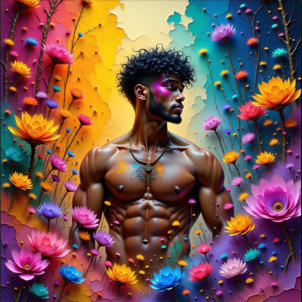 Muscled Dreamer in Surreal Melting Gold Style