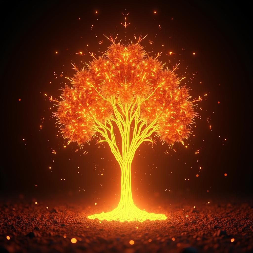 Dramatic Molten Metal Tree in Fiery 3D Rendering