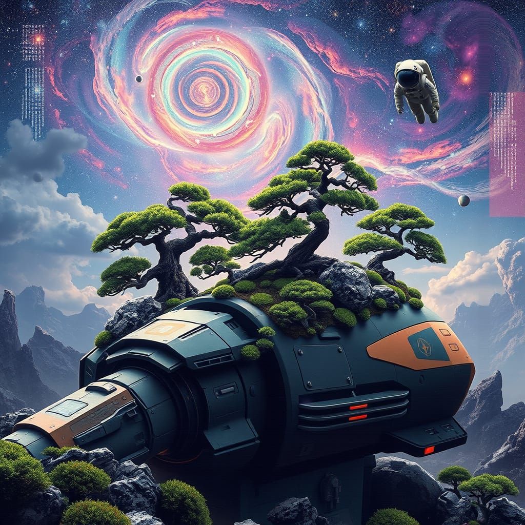 Bonsai Robots in a Surreal Galaxy Dreamscape