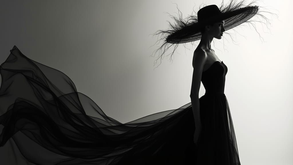 Elegant Woman in Hat with Negative Space