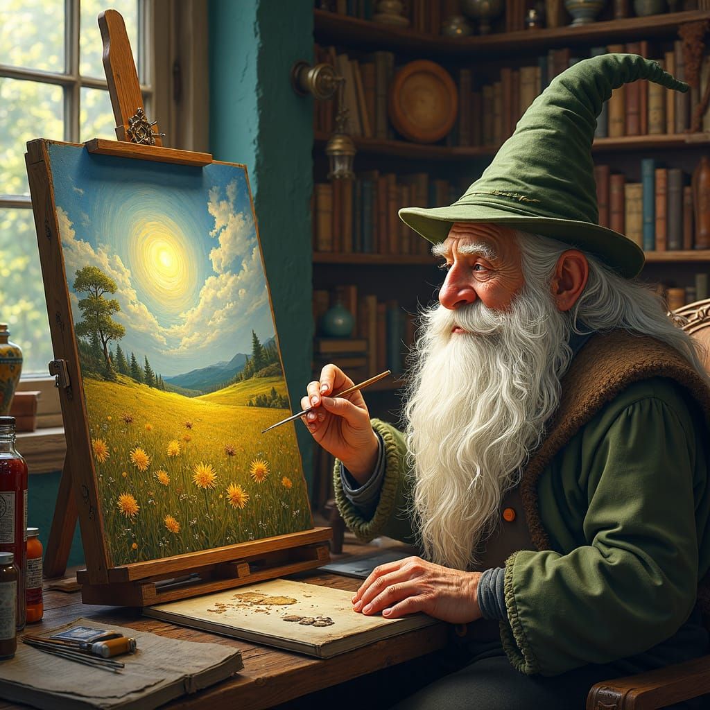 Hyperrealistic Portrait of a Wise Gnome Artist