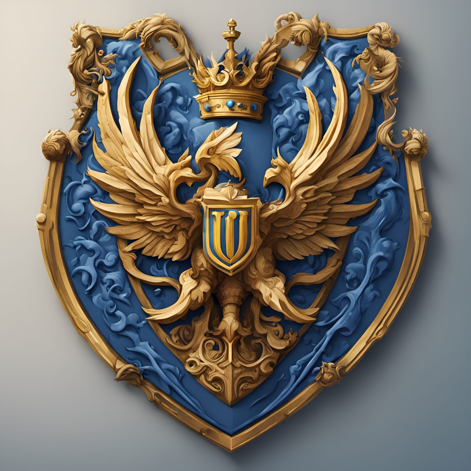 Blue and Yellow Coat of Arms in Detailed Matte Style