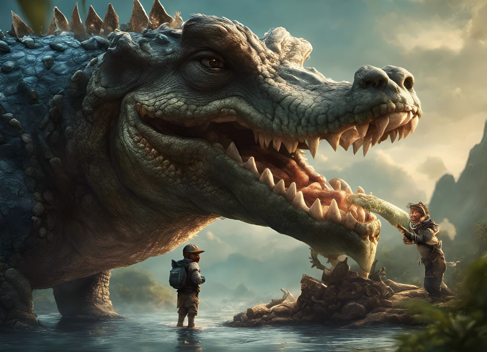 Monkey and Crocodile: Fantasy Concept Art