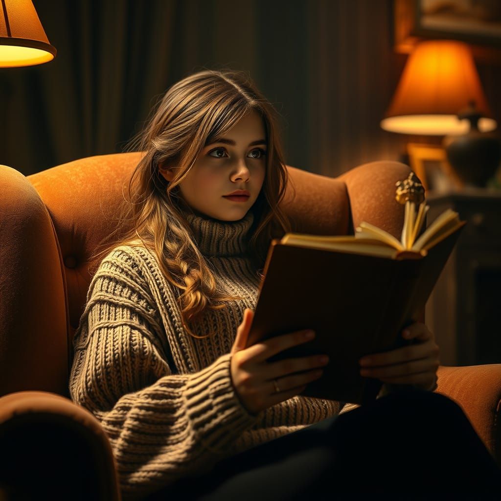 Wistful Girl in a Hyperrealistic Scene