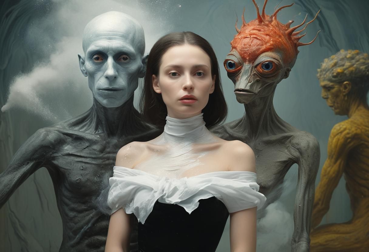 Exotic Portraits in Surreal White Laboratory, Magical Realis...