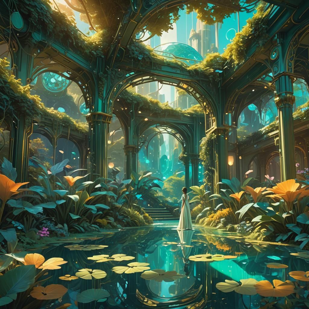 Ethereal Autumn Garden in Digital Matte Painting Style