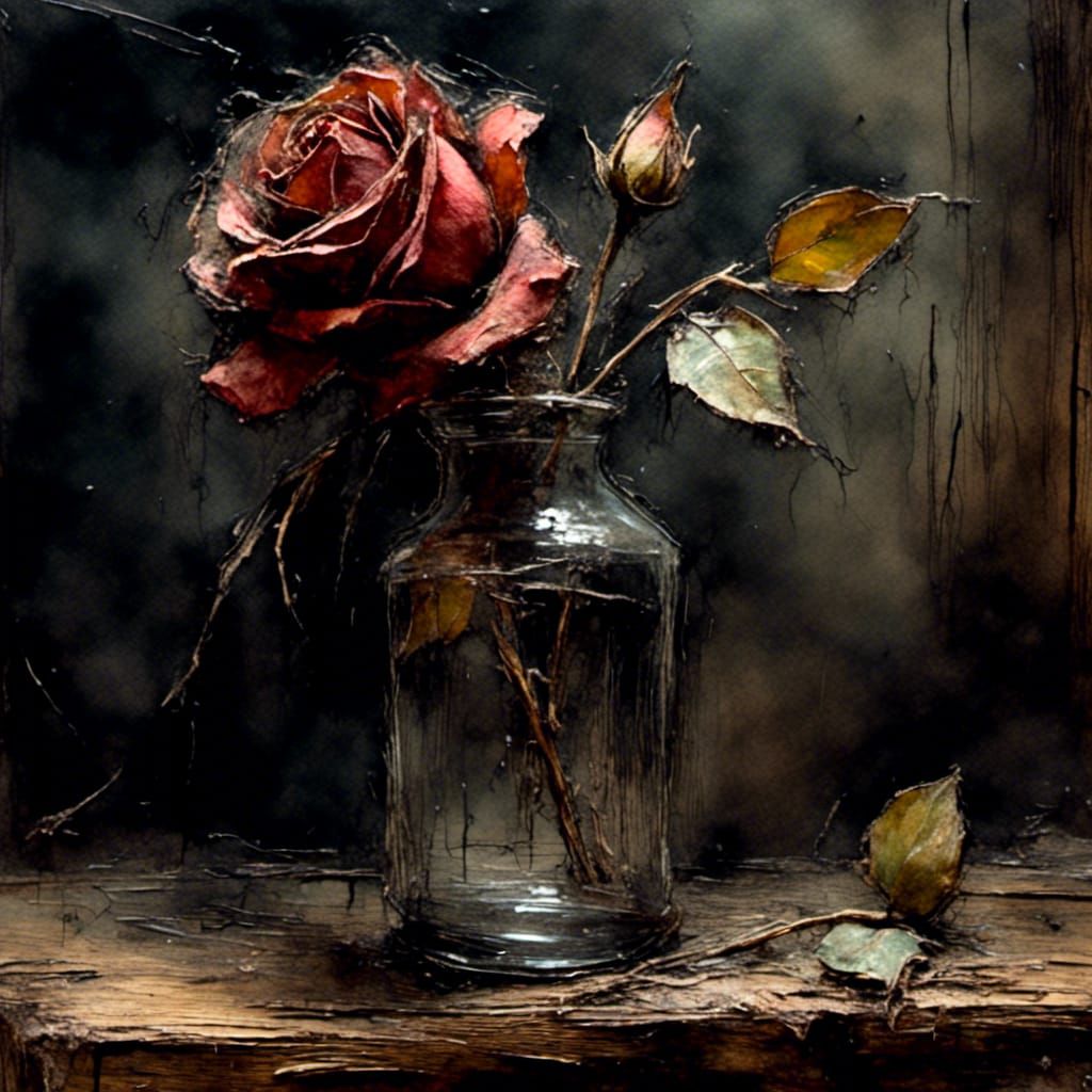 Dying Rose in Vase: Still Life Oil Painting
