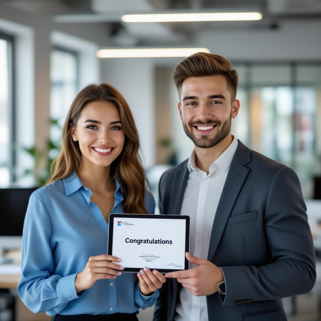 Joyful Students Celebrate Job Offers in Modern Office