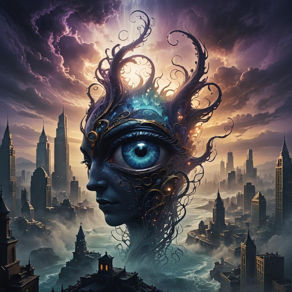 Dark Fantasy Optical Illusion with Glass 'A' Shape