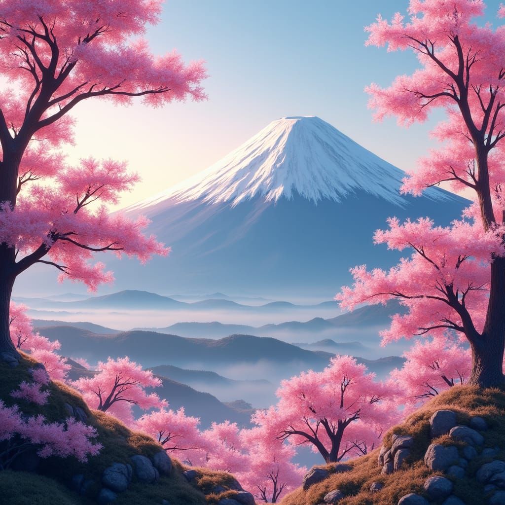 Mount Fuji Cherry Blossom Dreamscape in 8k