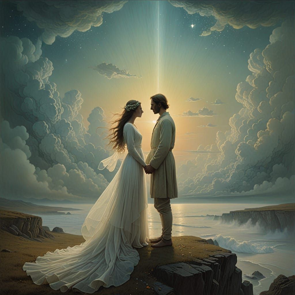 Ethereal Couple Lost in Celestial Dreamscape