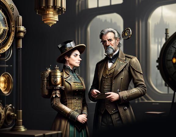 Steampunk Twins in Time Machine: Digital Matte Painting