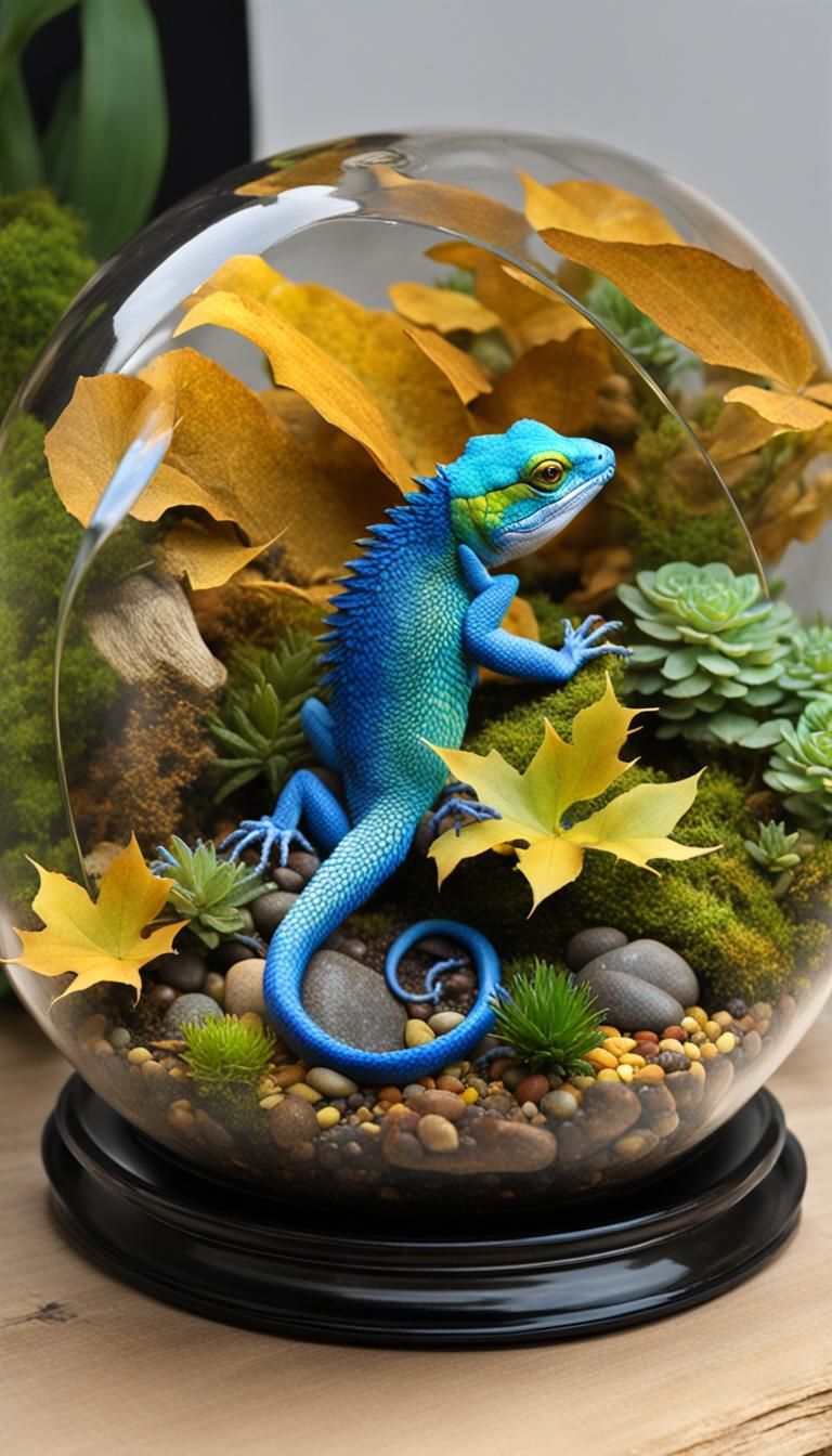 Lively Lizards in a Detailed Golden Terrarium