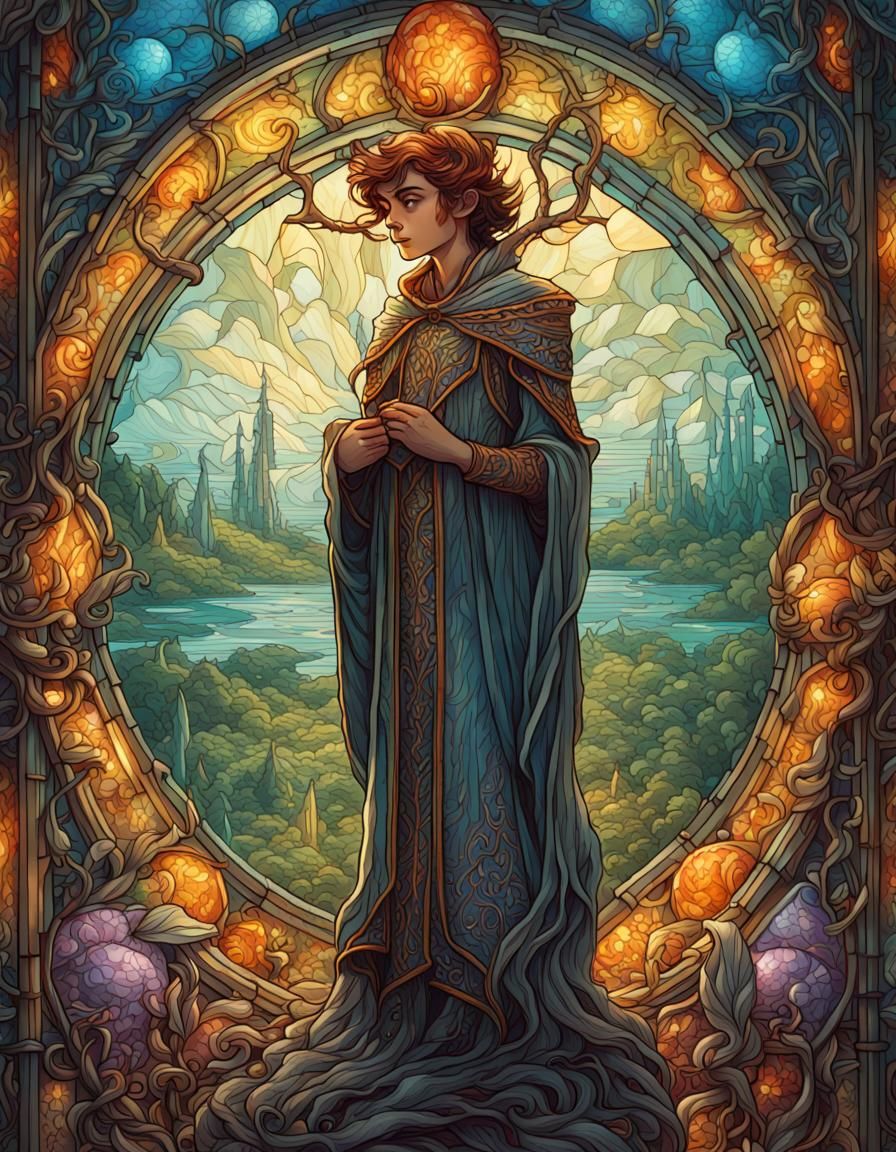Stained Glass Elf in Hyperdetailed Illustration