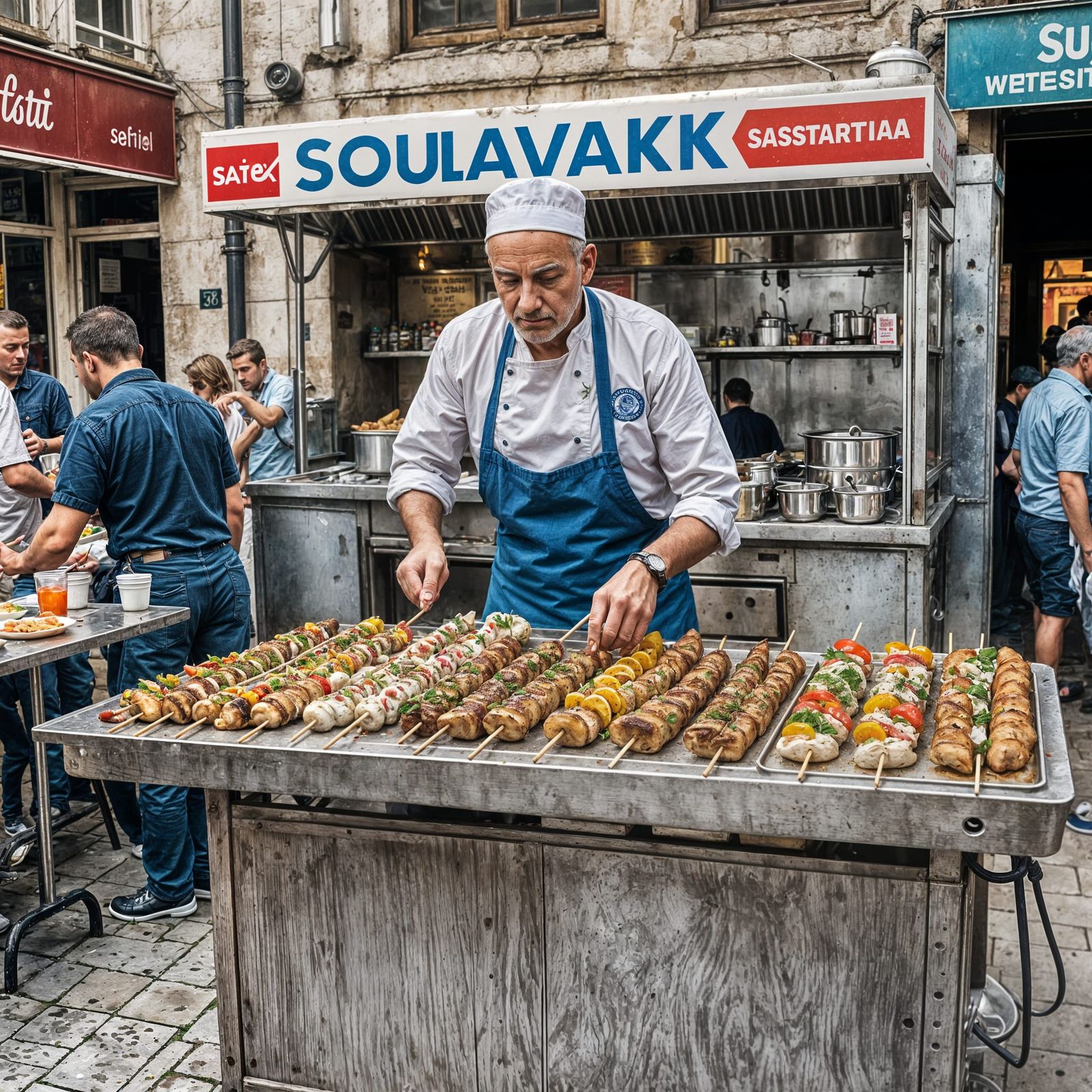 Vintage Street Food Canteen Serving Souvlaki