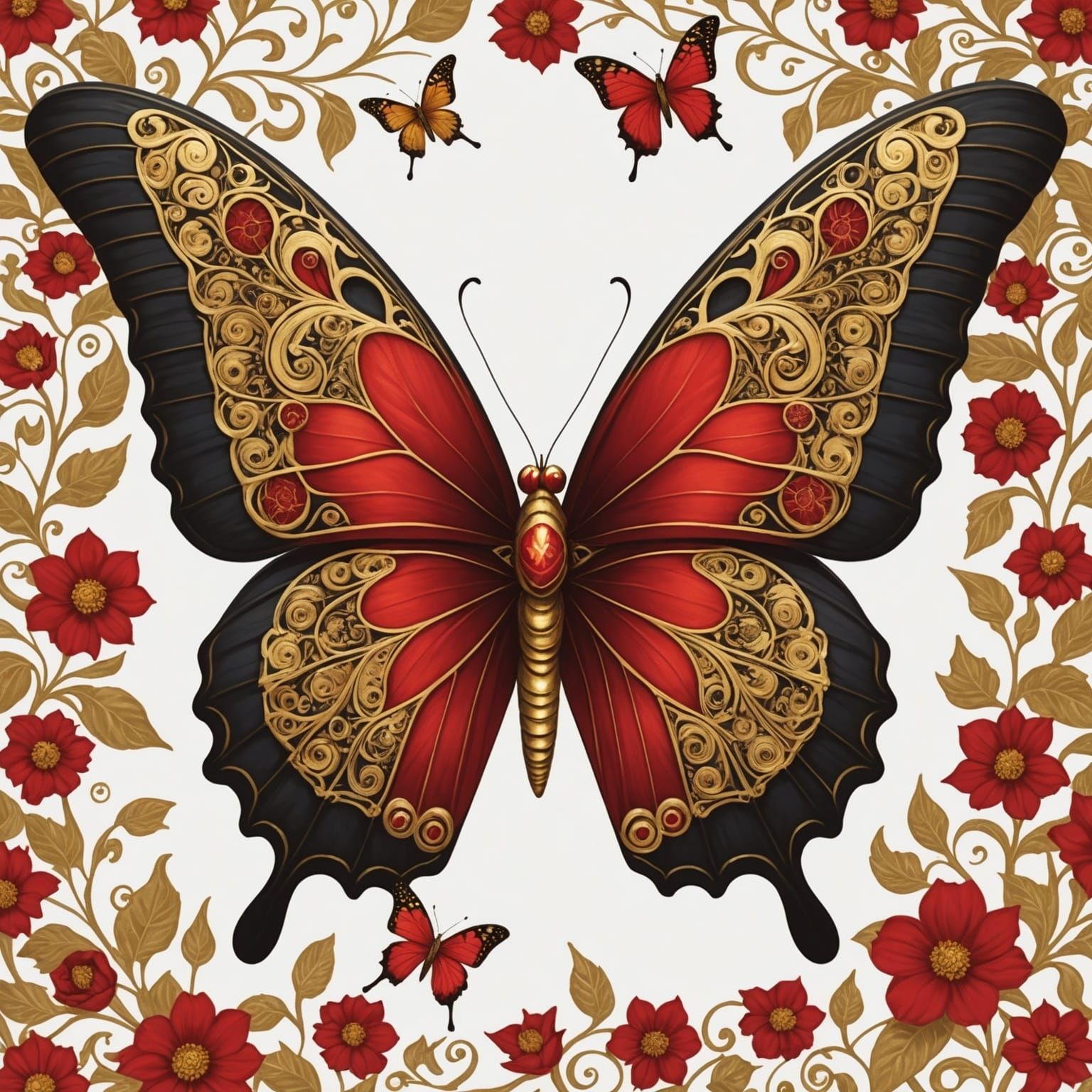 Intricate Butterfly with Wings Morphing into Flowers