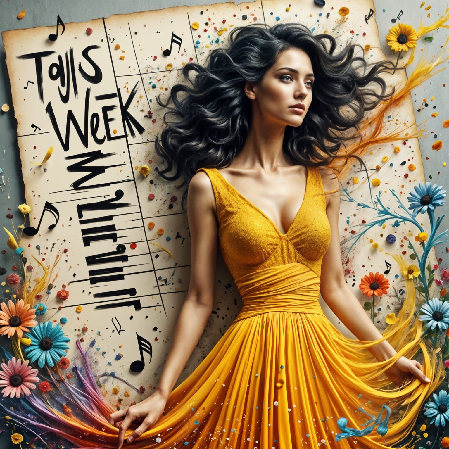 Singer Emerges Through Card in Layered Paint Style