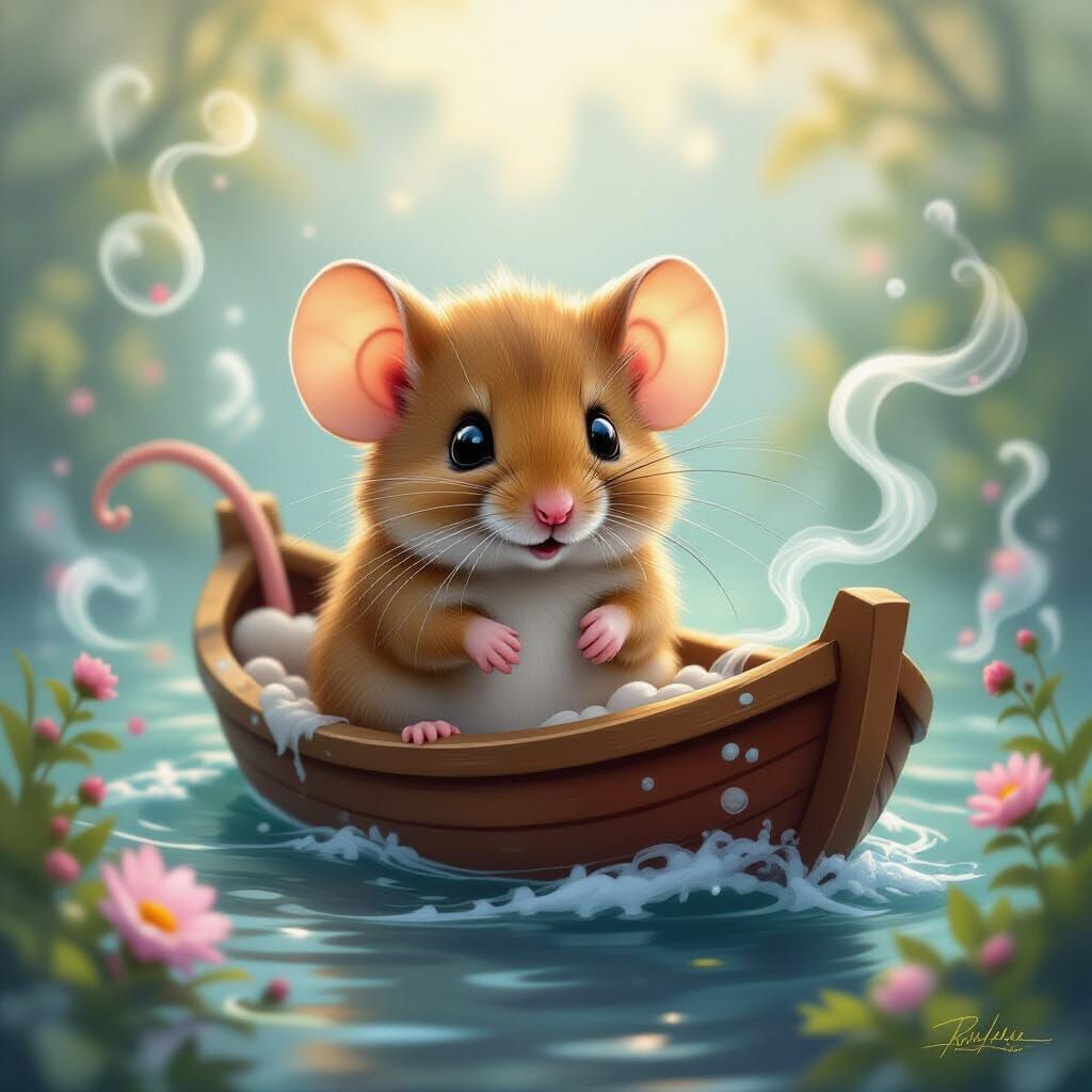 Cross-Eyed Mouse in Dreamlike Carton, Whimsical Art