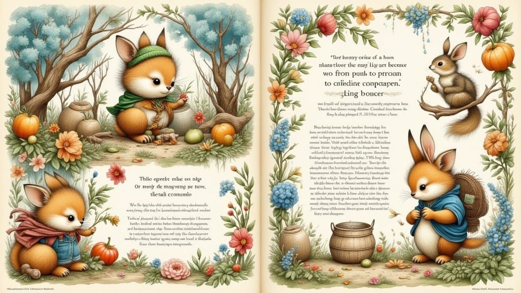 Dreamlike Children's Book Spread in Whimsical Watercolour an...