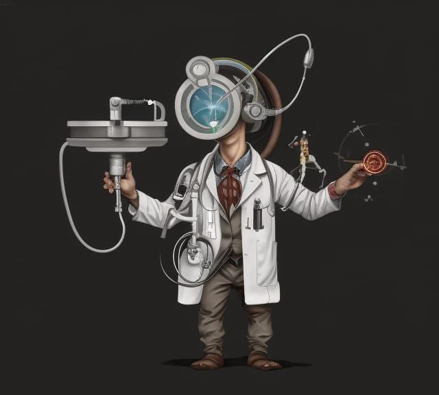 Steampunk Cyborg Doctor Portrait in Pen and Ink