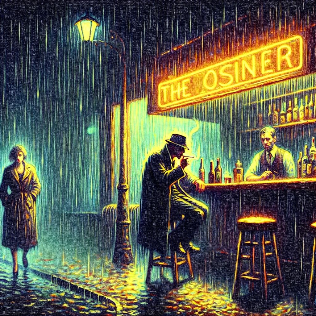 Rainy Night at the Bar: A Post-Impressionistic Scene
