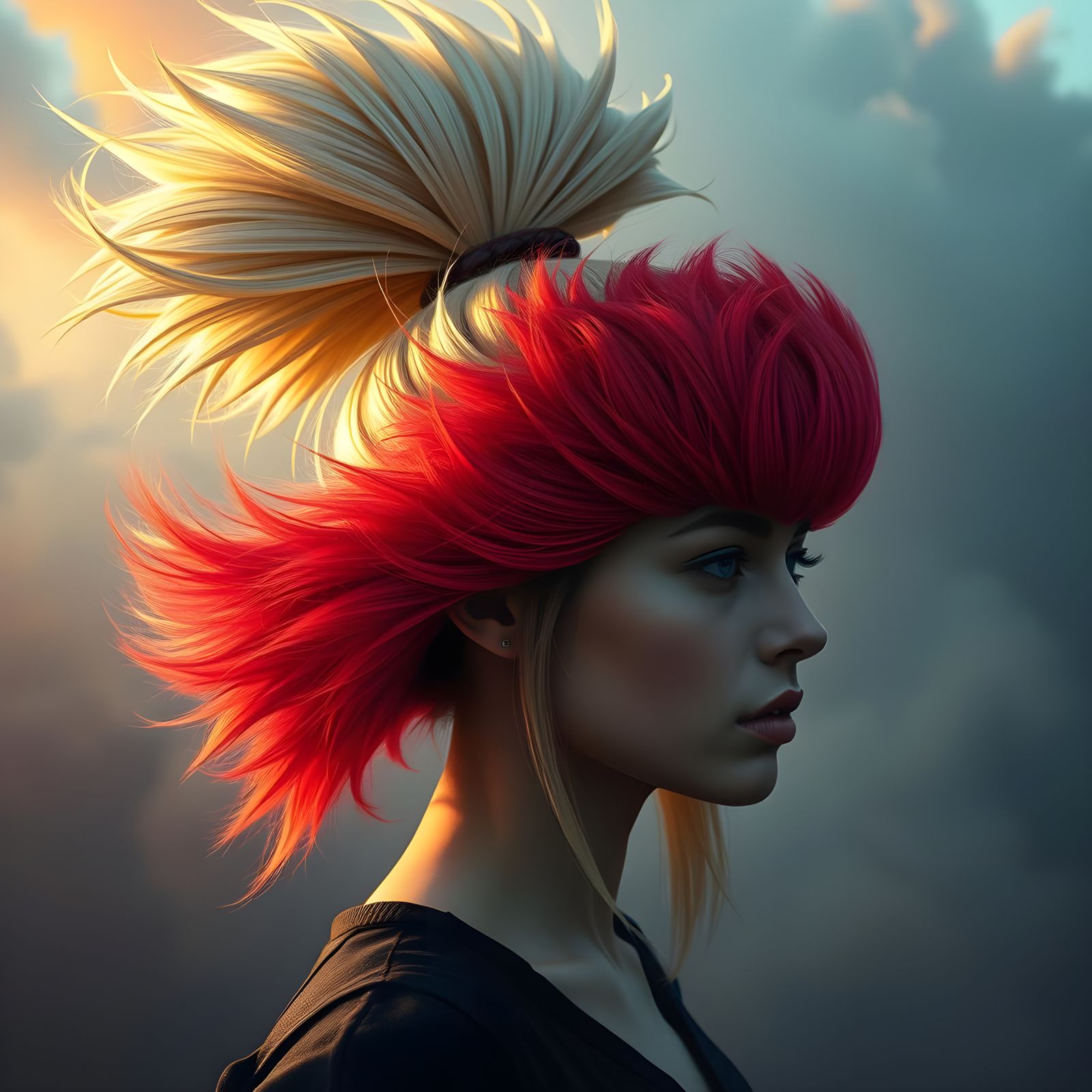 Blonde Ponytail with Red Wig Detail in Matte Painting