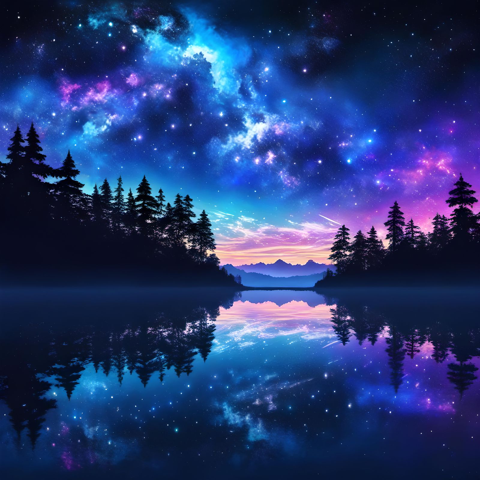 Nebula Galaxy Double Exposure in Anime Style