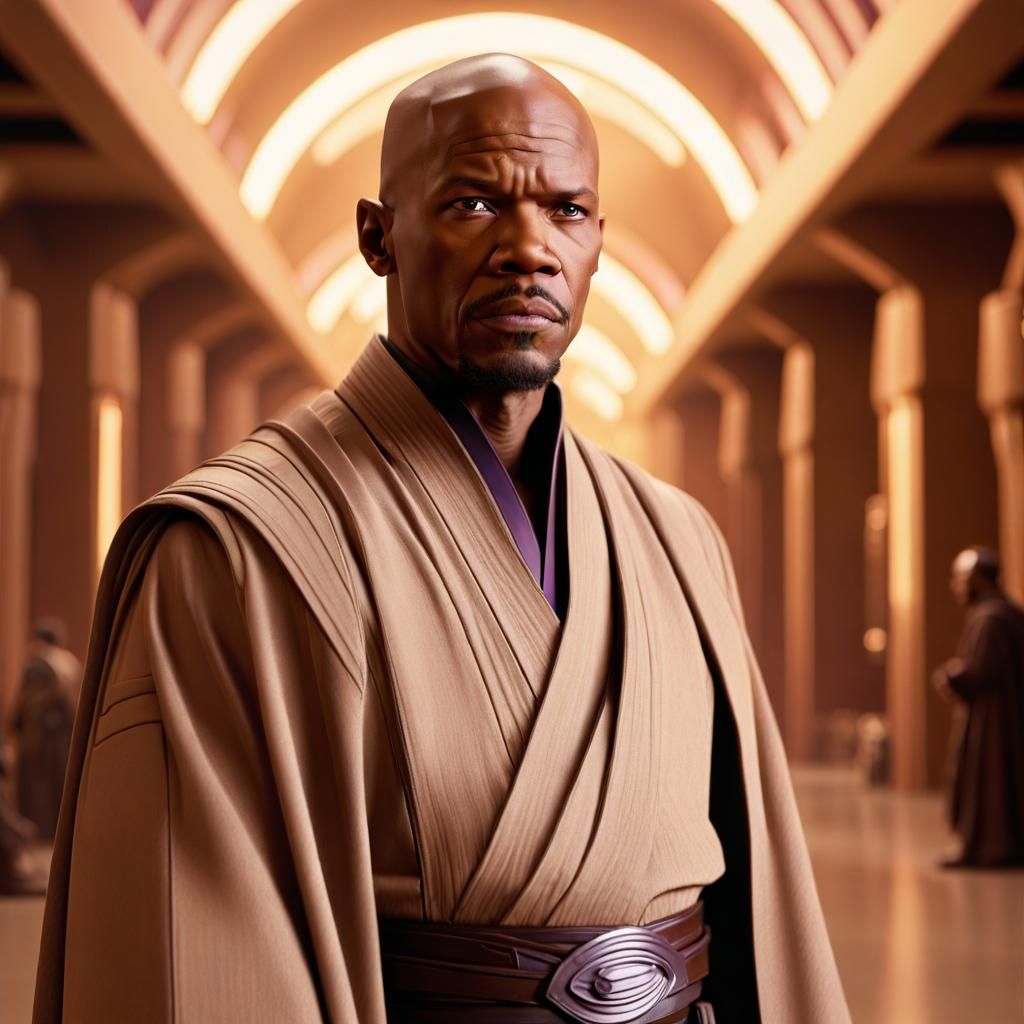 Jamie Foxx as Mace Windu in Wes Anderson Style