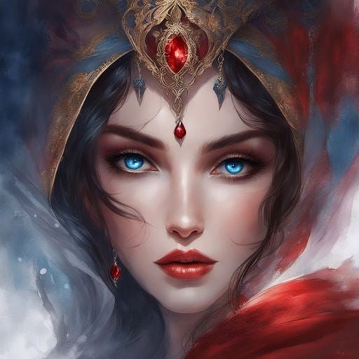 Gothic Enchantress with Dark Hair in Watercolor Style