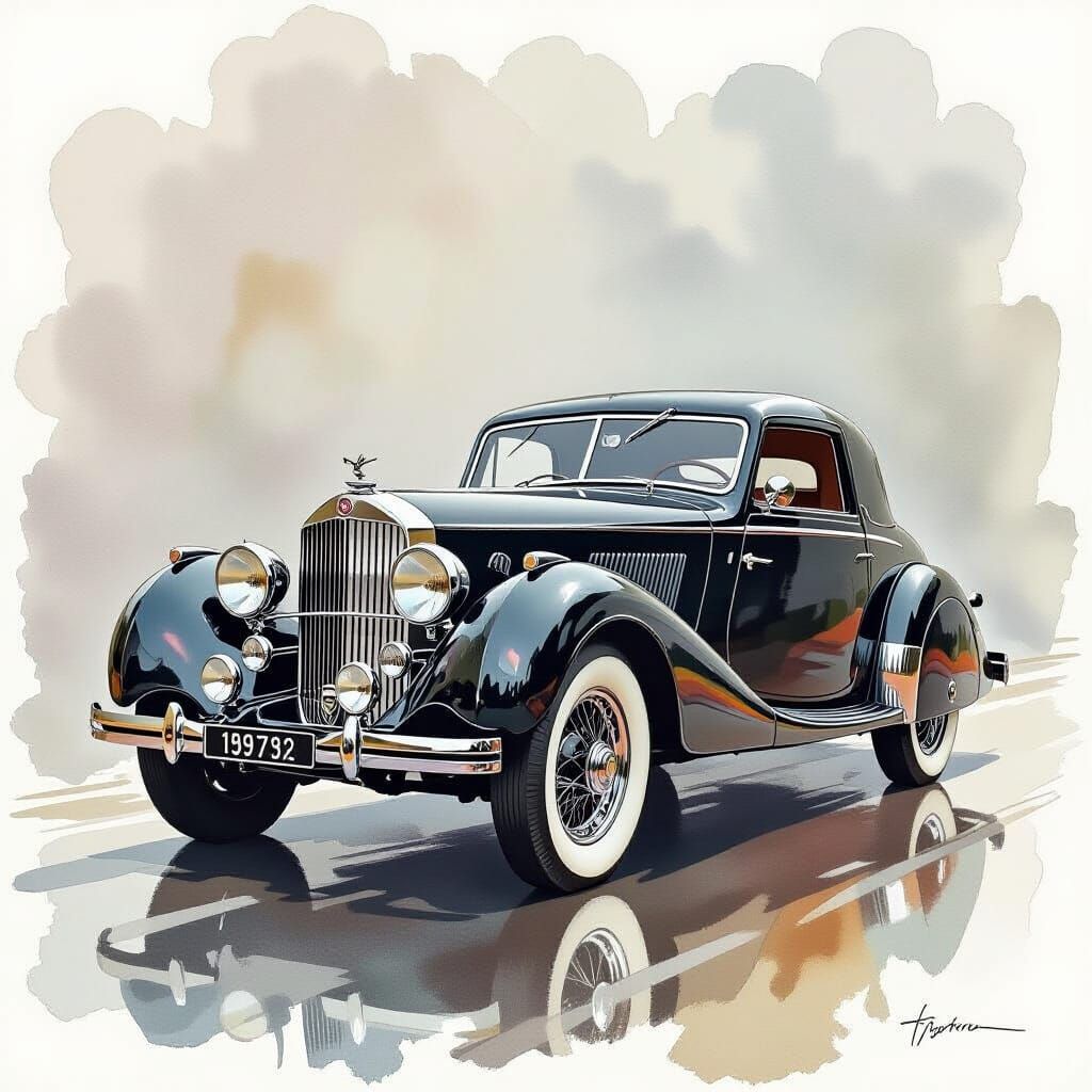 1947 Talbot Lago T26 Grand Sport Watercolor Drawing