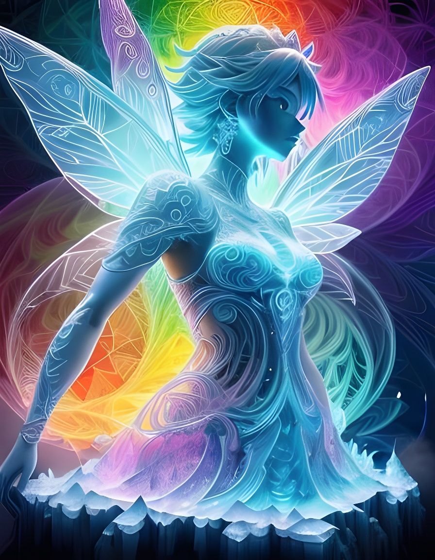 Icy Fairy Sculpture in Anime Key Visual Style