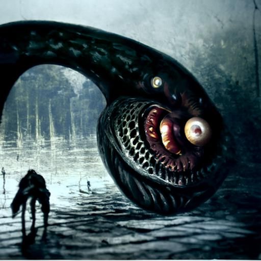 Horror Monster Dark Lamprey in Engraving Style