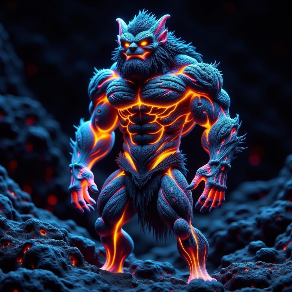Fearsome Half-Animal Creature with Glowing Lava Texture