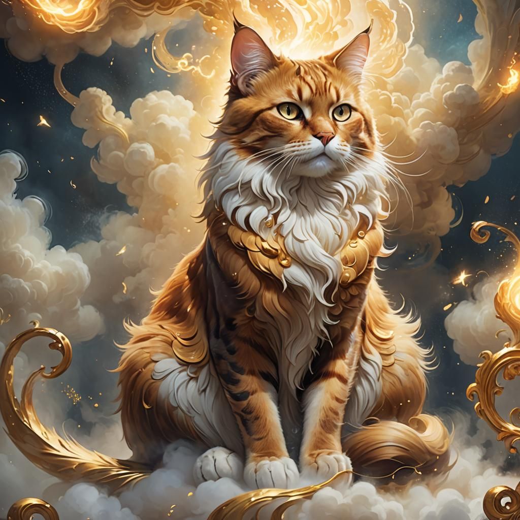 Regal Cat Emitting Ethereal Cloud: Fantasy Art