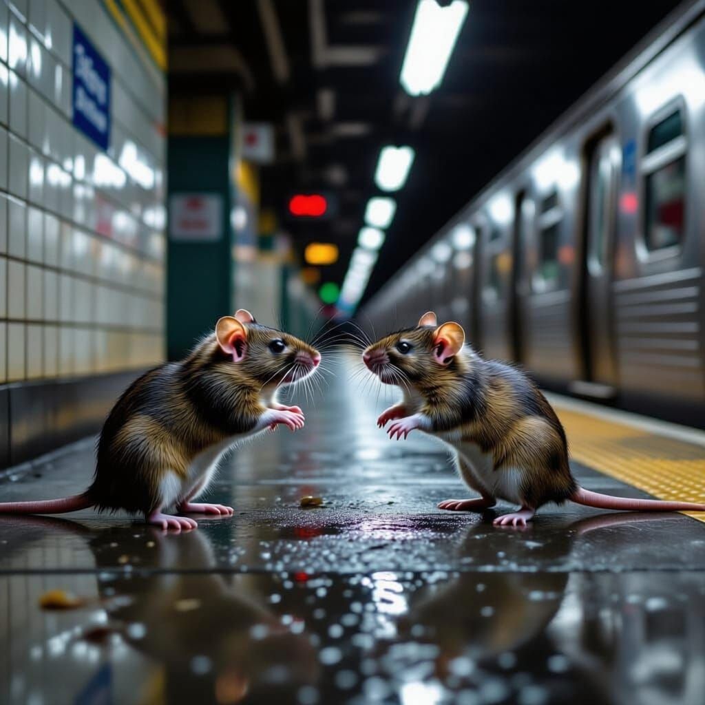 Hyper-Realistic Rats Battle in Grimy Subway Station