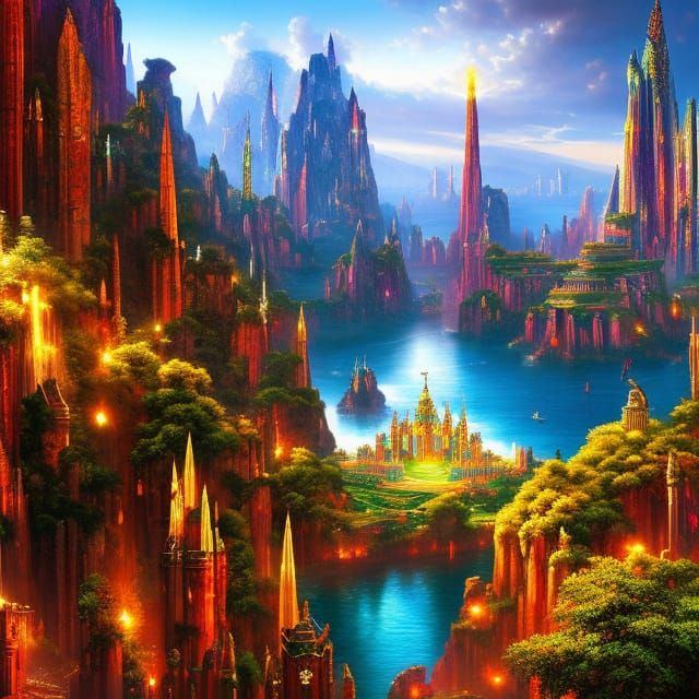 Retrofuturistic City of Gods with Ancient Towers