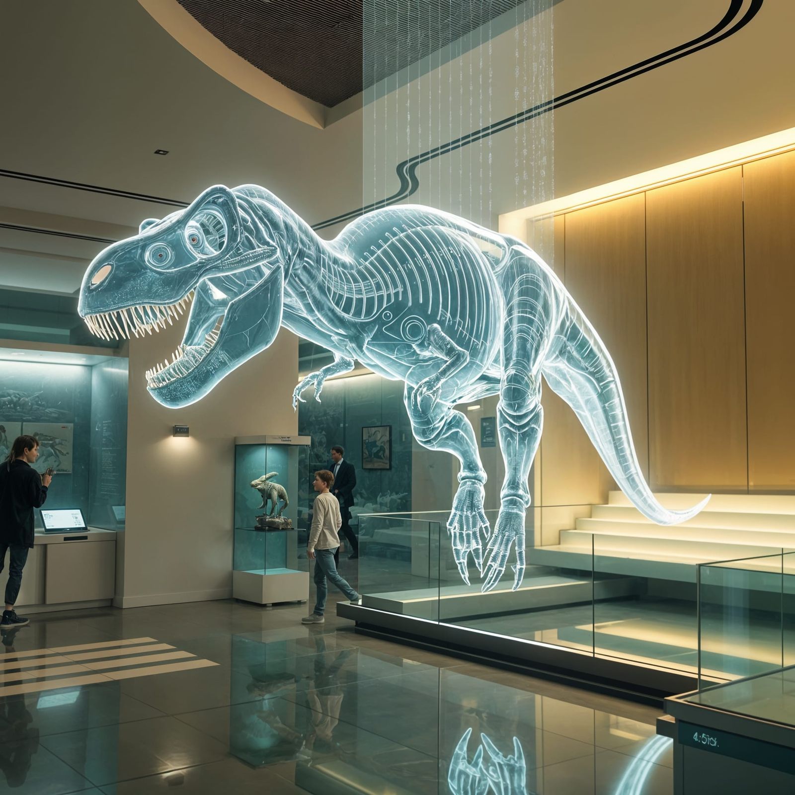 Holographic Dinosaur on Display in Futuristic Museum