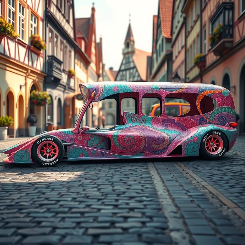 Vibrant Formula One Bus Hybrid in Whimsical Marshmallow Aest...