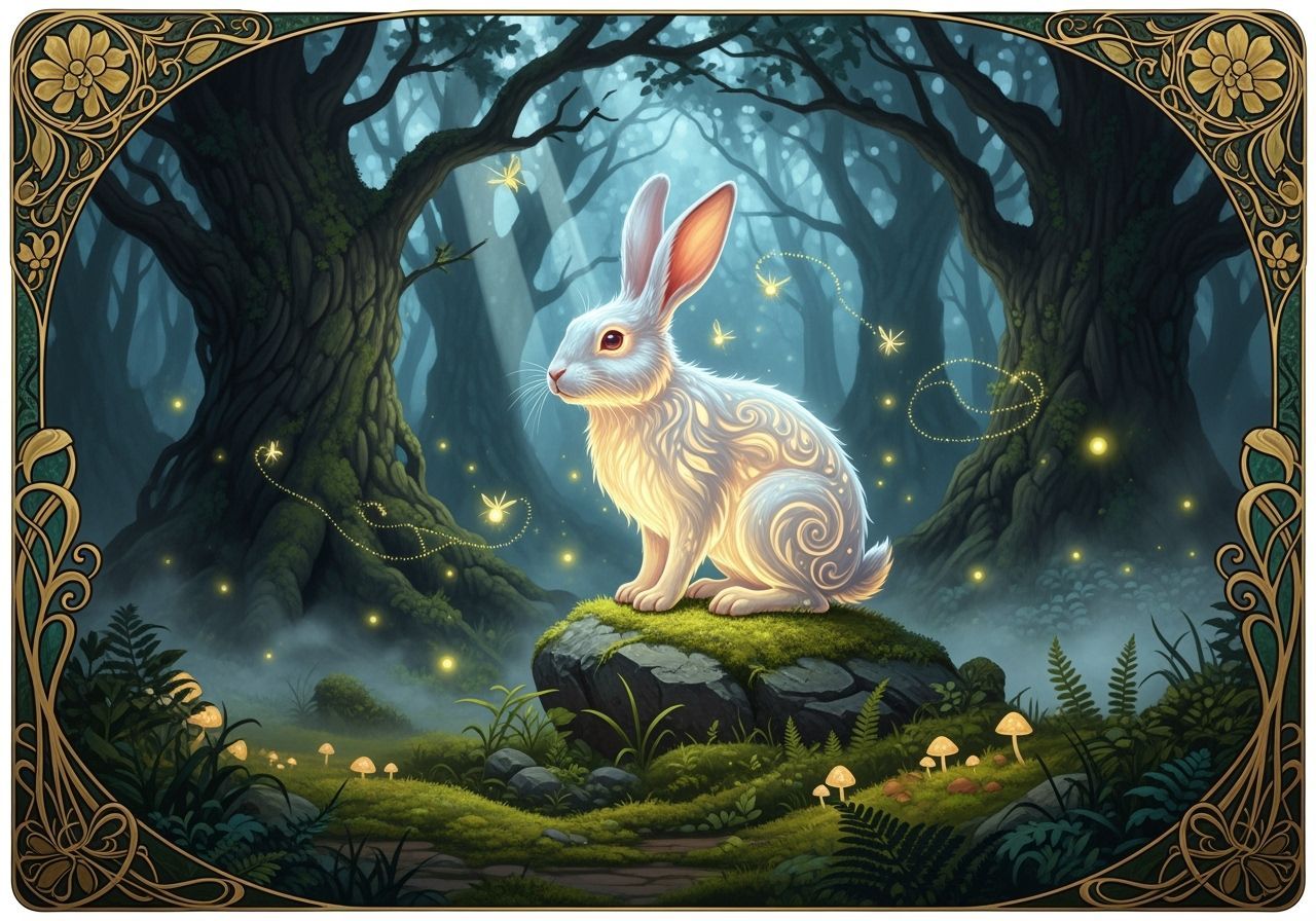 Majestic Glowing Rabbit in Enchanted Forest Glade