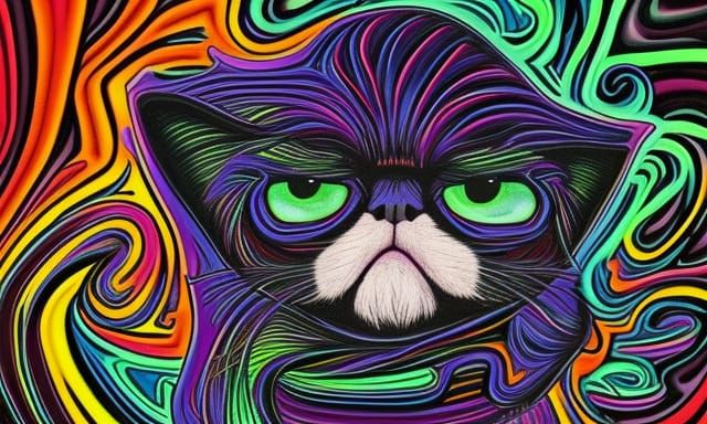 Psychedelic Grumpy Cat in Cosmic Art