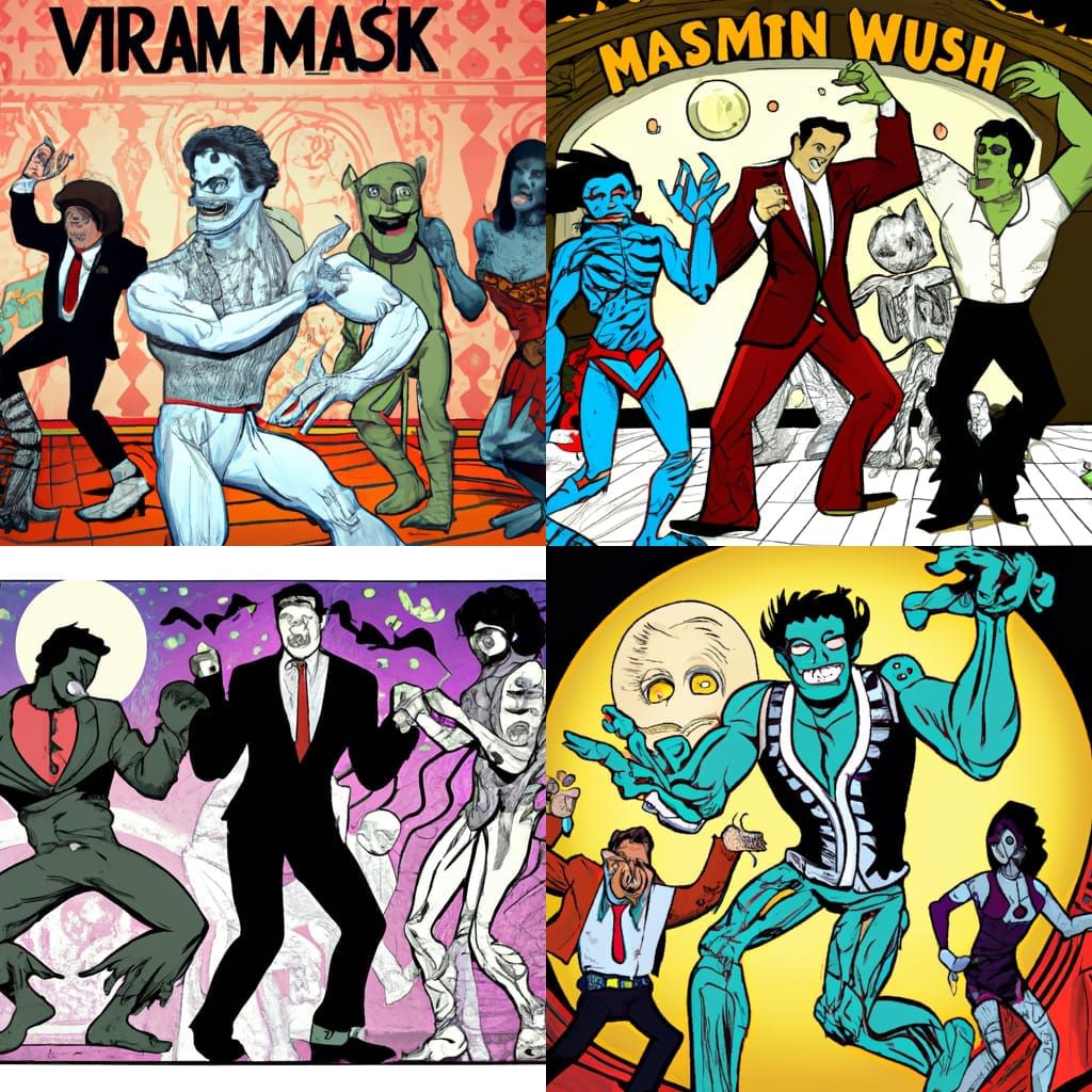 Monsters' Halloween Disco Dance in Comic Art Style