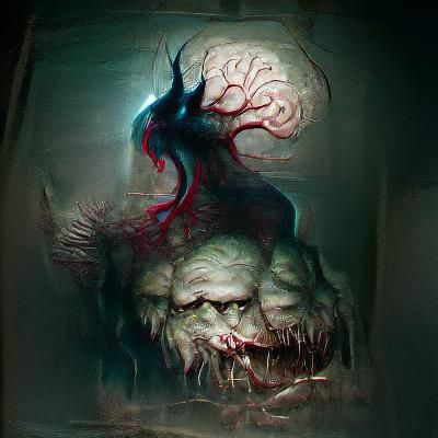 Sinister Monster Devouring Brain, Dark Fantasy Art